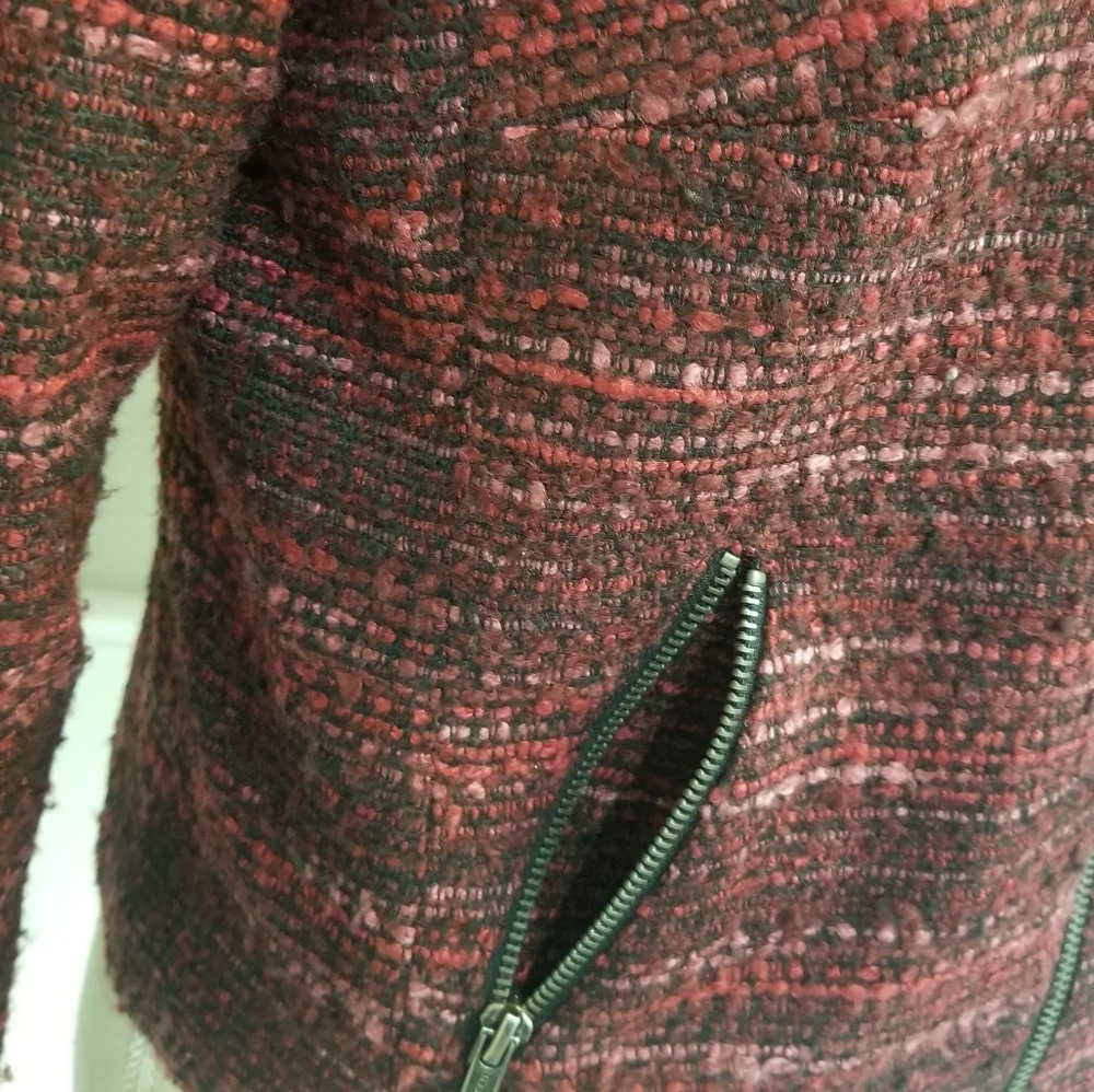 Dana Buchman Chili Pepper Red Moto Full Diagonal Tweed Jacket